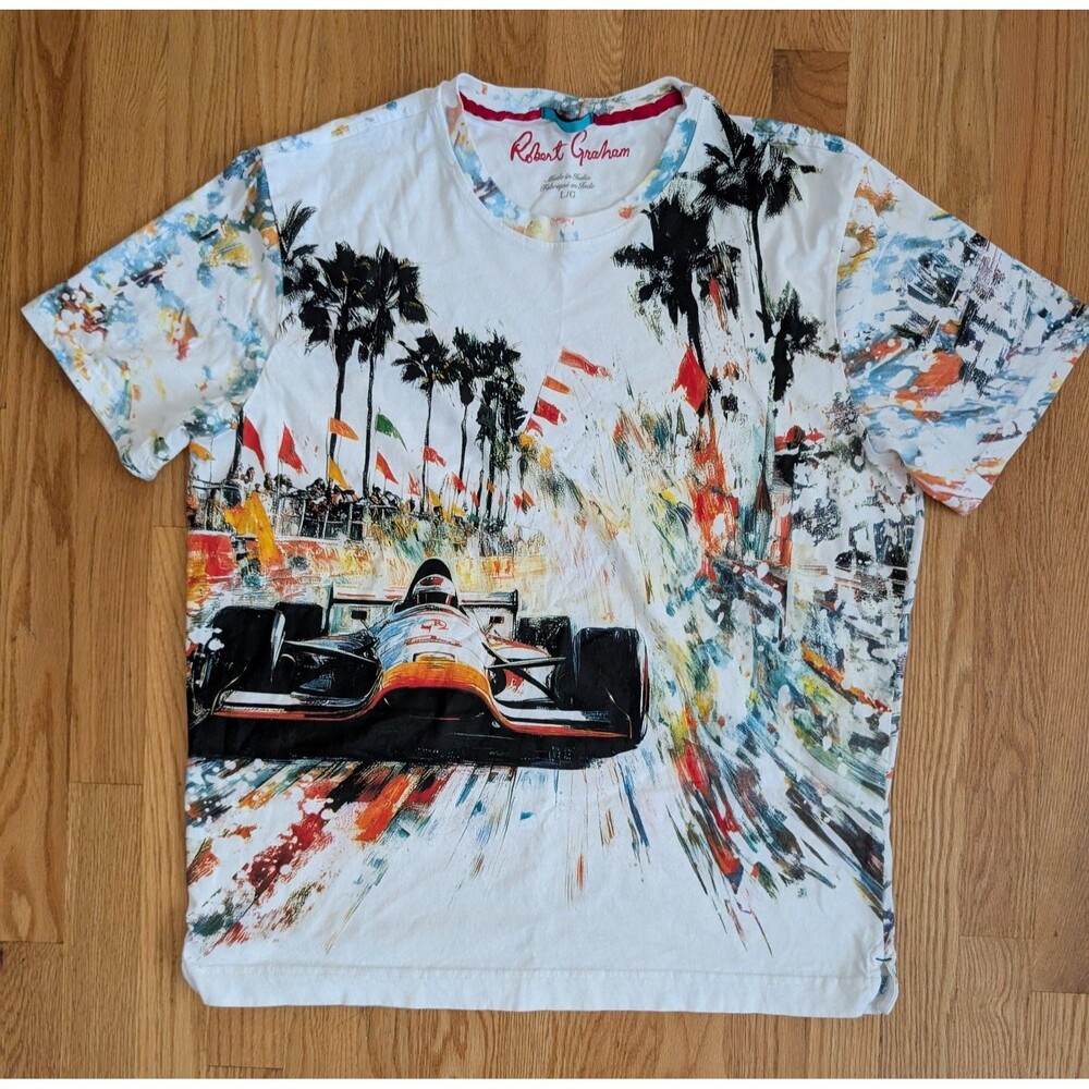 Robert Graham Mens Final Lap Race Car Abstract Graphic T-Shirt Multi Mens Large